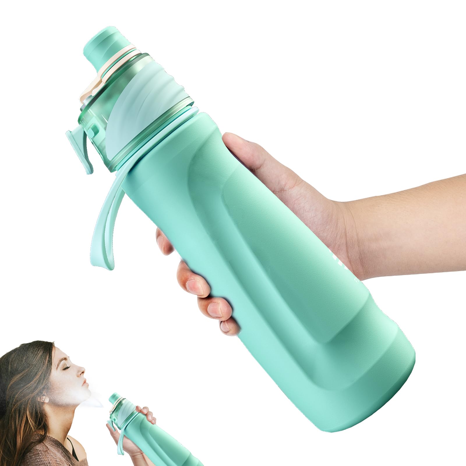 magcheer 750ml Insulated Metal Spray Water Bottle | Stainless Steel Water Bottle with Spray Mist | Leakproof Misting Drinking Bottle for Cycling Hiking Outdoor Sport Hydration Cooling(Mint Green)