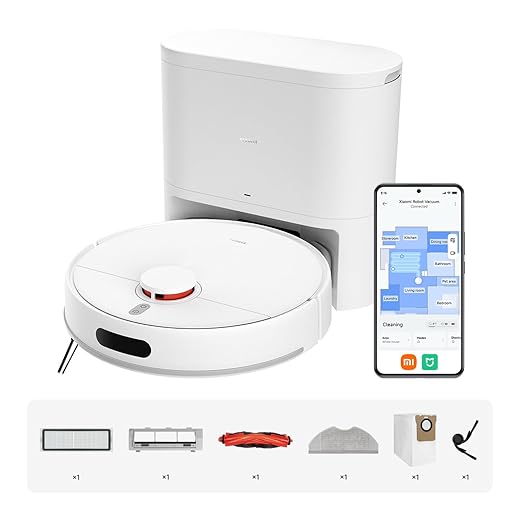 Xiaomi Robot Vacuum H40, 10000Pa powerful suction, LDS Navigation, Smart Mapping, Anti-tangle brush, Auto Dust Emptying, 180min Runtime, Works with Xiaomi Home App, Voice Control