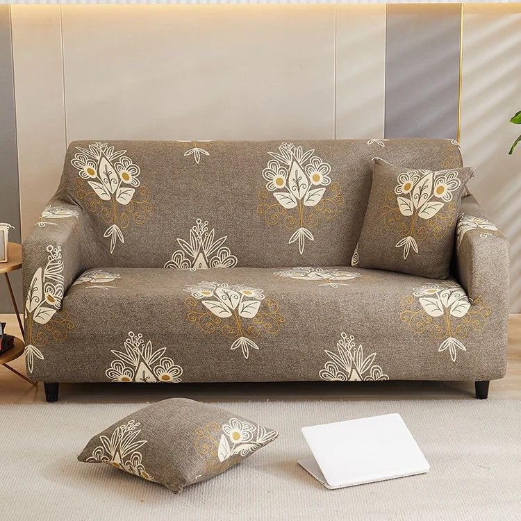 YouBella Universal Sofa Cover Big Elasticity Cover for Couch Flexible Stretch Sofa Slipcover Floral Prints (Brown Pattern, 4 Seater)