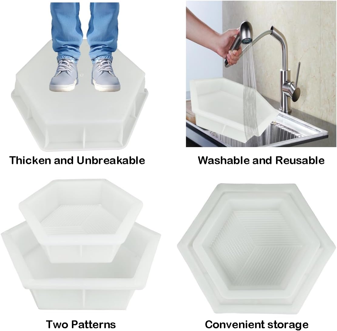Hexagon Stepping Stone Molds 2 Size Reusable Cement Molds for Concrete Plastic Concrete Moulds