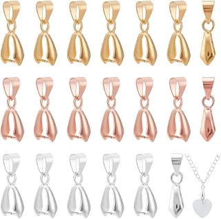 PH PandaHall 90 pcs 3 Colors Brass Pinch Bails Pinch Clip Bail Clasp Dangle Charm Bead Pendant Connector Findings for Pendants Necklace Jewelry DIY Craft Making, Golden/Silver/Rose Gold