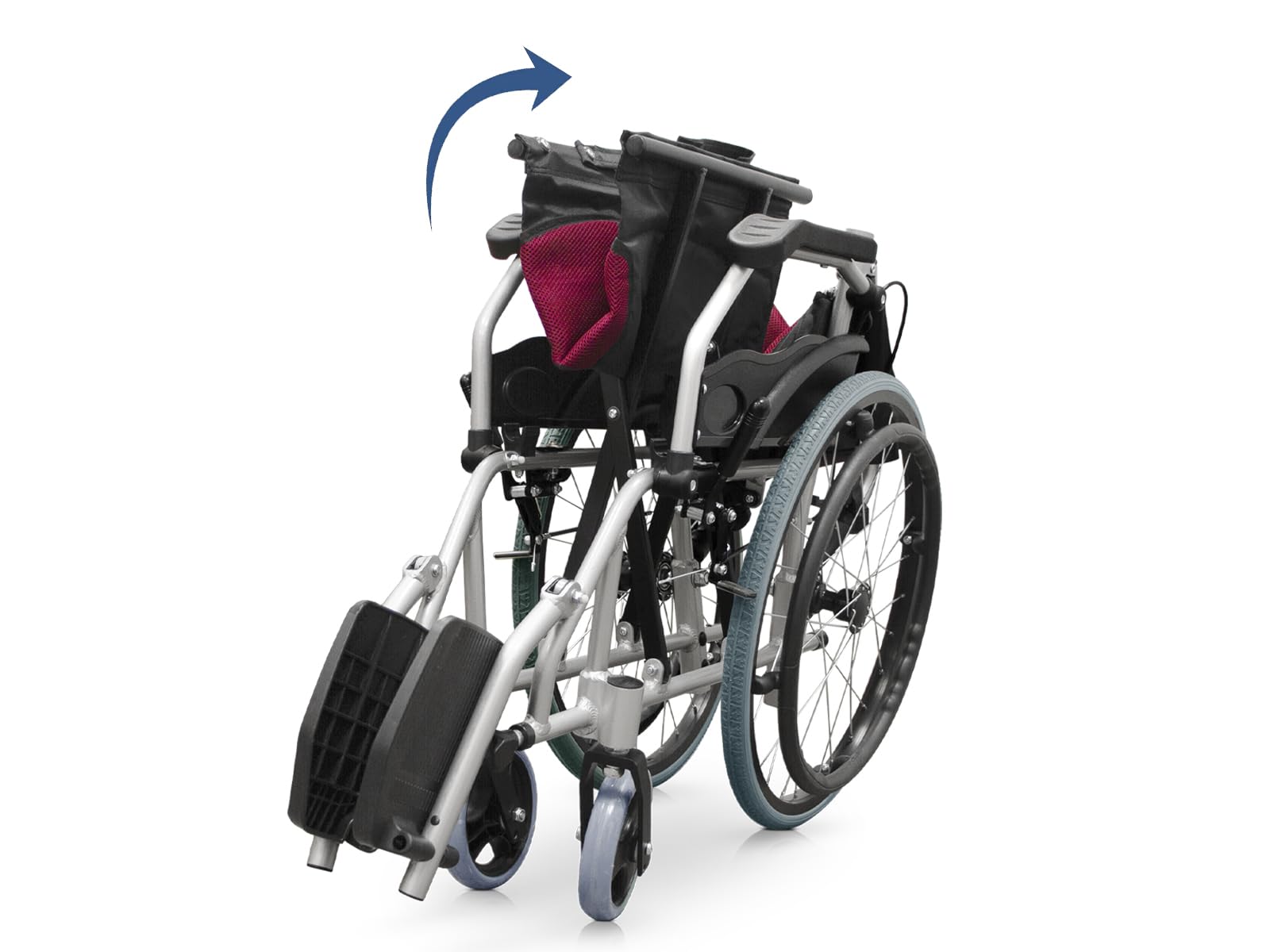 QUIRUMED - Silla de ruedas plegable PRO LIGHT de aluminio | Fácil de manejar y plegar | Reposabrazos fijos, Reposapiés abatibles | Frenos manuales, Negro y Rojo, Aluminio