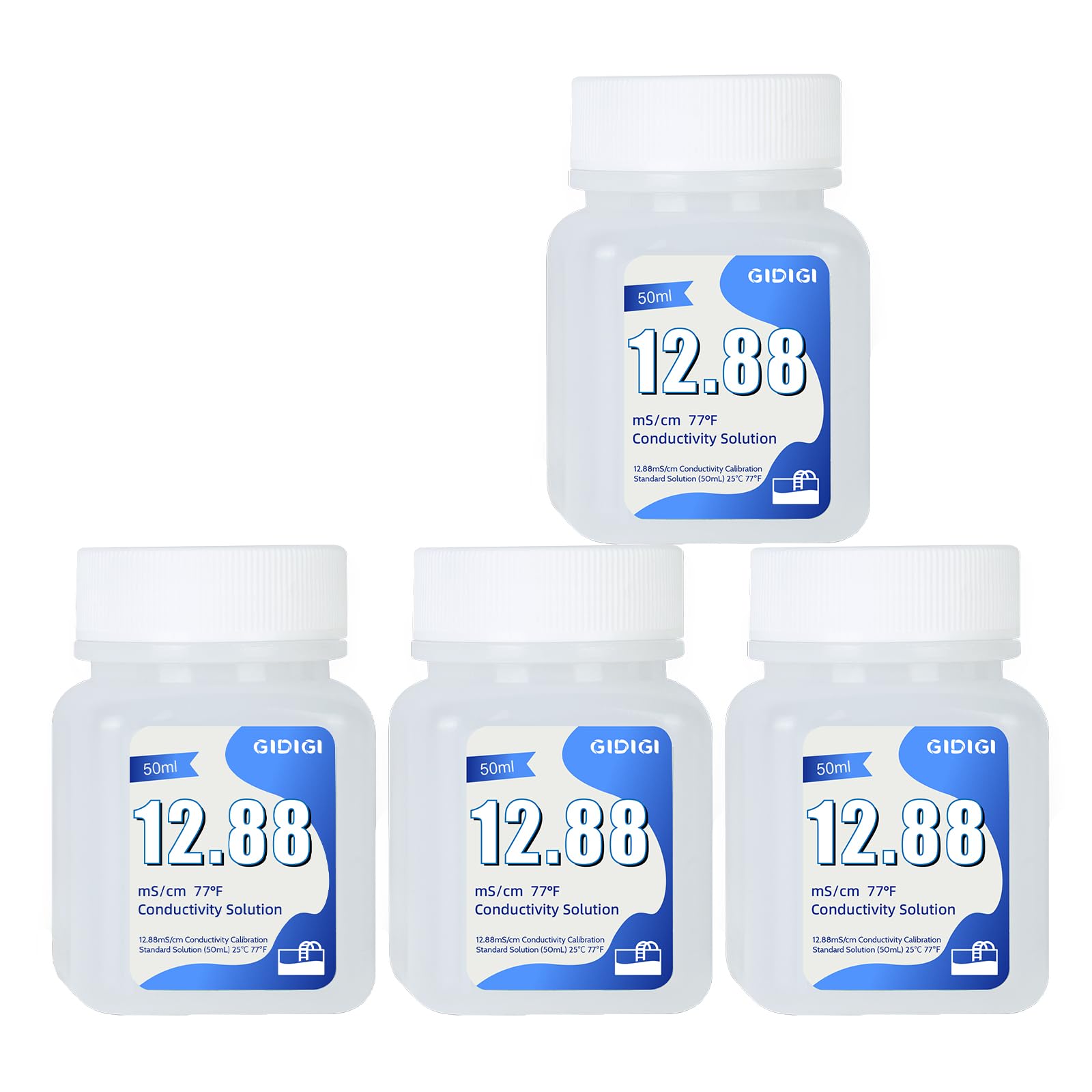 Solución de Calibración de CE/TDS (4 x 50 ml) de 12,88 mS/cm | Solución Calibración de Conductividad 12880 μS/cm, Para La Calibración de Alta Precisión de Medidores de TDS, CE y Salinidad