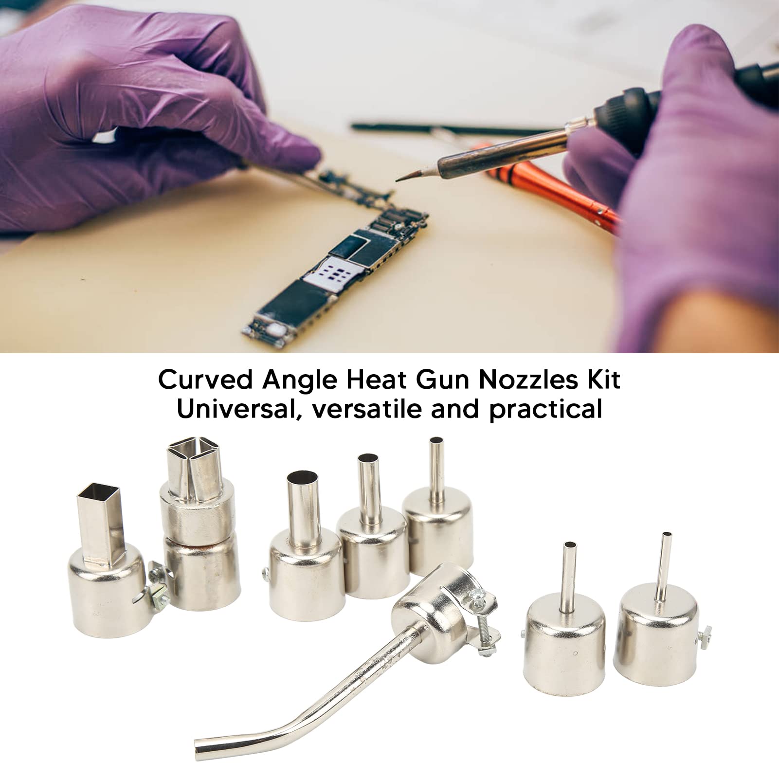 Kit Ugelli Per Pistola Ad Aria Calda - 8 Pezzi Angolo Curvo In Acciaio Inox - Foto 8