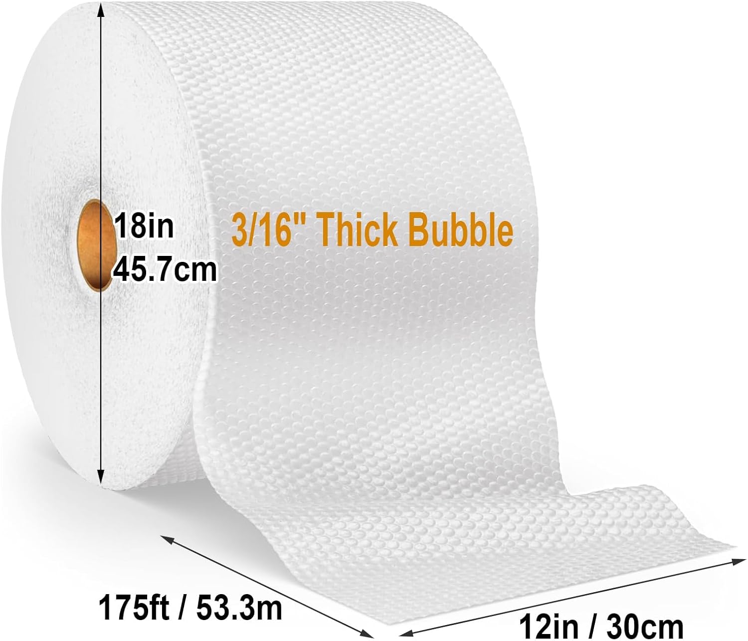 ROUND RICH 12 Inch x 175 Feet Bubble Roll Made in USA - Bubble Packing Wrap for Suitable for Moving and Shipping of Various Fragile Products with 3/16'' Cushioning and Supplies Perforated Every 12''