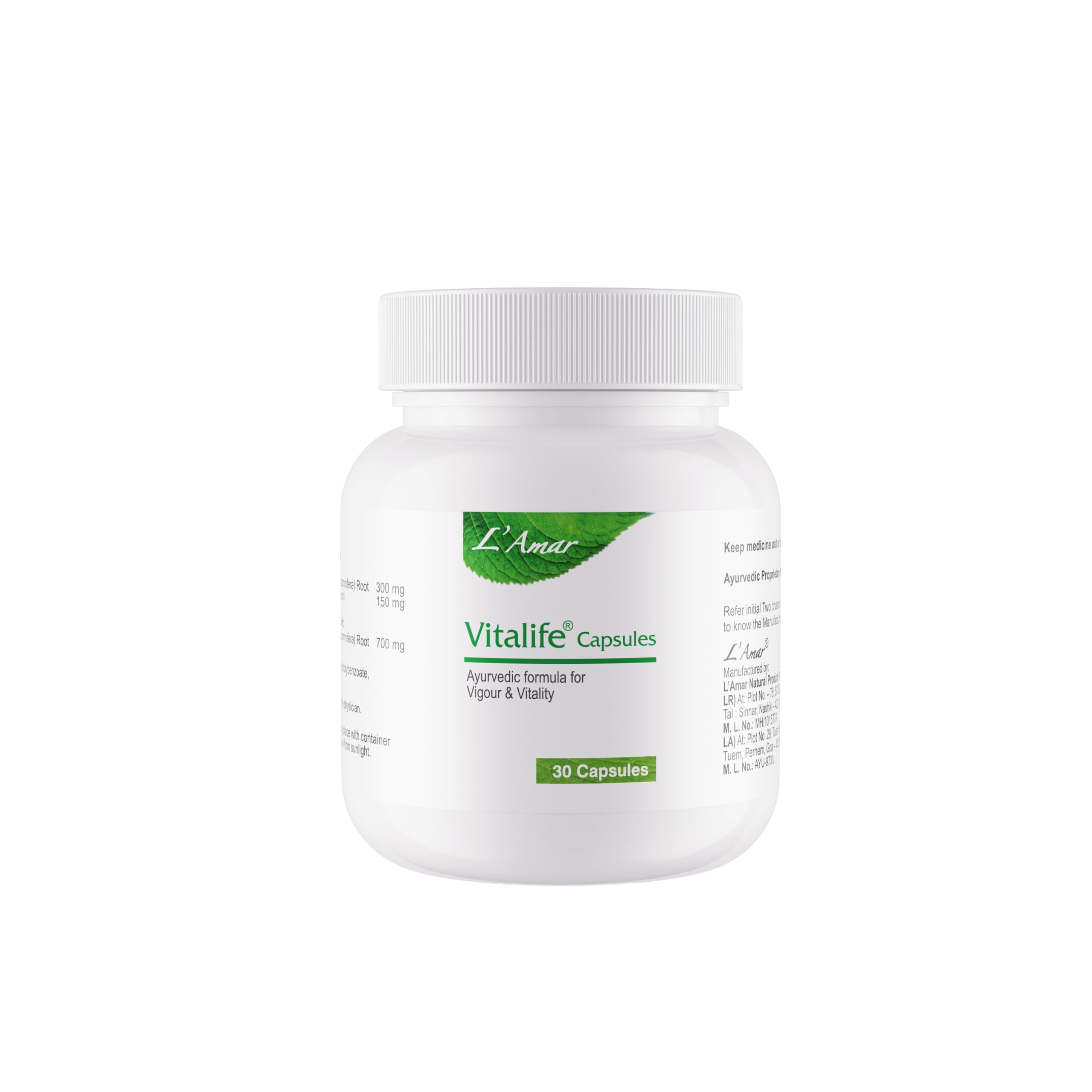 L’Amar Vitalife Capsules for enhancement of Vigour, Vitality & Stamina| Ayurvedic Herbal Formula with herbs known for Improving Energy & Wellness | Male and FemaleWellness & Stress Support Supplement | 30 Tablets (Pack of 3) — Amazon image 9