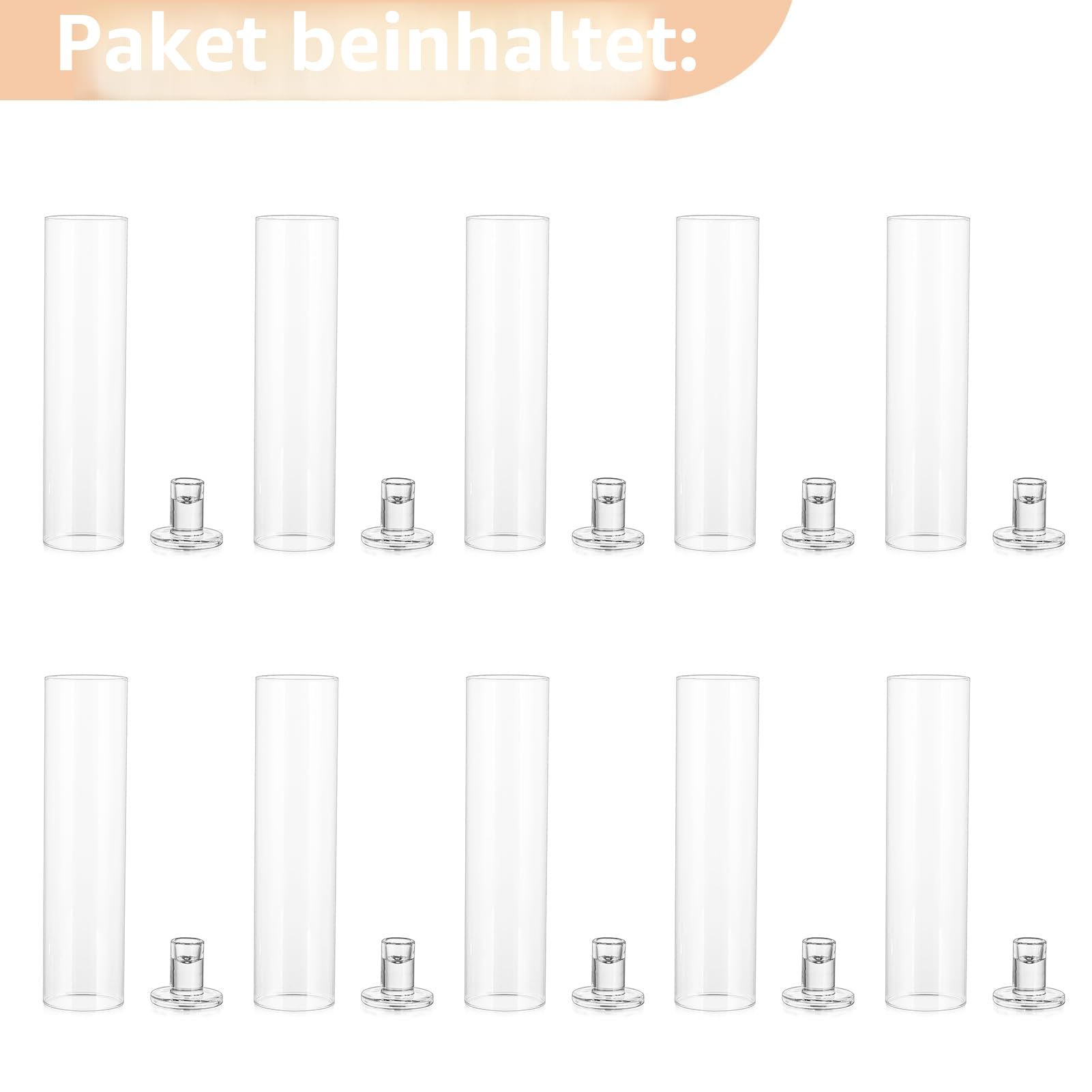 NUPTIO Glaszylinder für Kerzen Kerzenhalter Stabkerzen Kerzenständer Glas | 10 Stück 30cm Hoch ohne Boden Candle Holder Zylinder Stabkerzenhalter Windlicht Tisch Deko Hochzeit Weihnachten Adventskranz