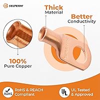 Vista 166 de SELTERM - 2 terminales de anillo resistentes para cable de batería, calibre 4 AWG, pernos de 3/8 pulgadas, terminales de calibre 4, ojales de cobre