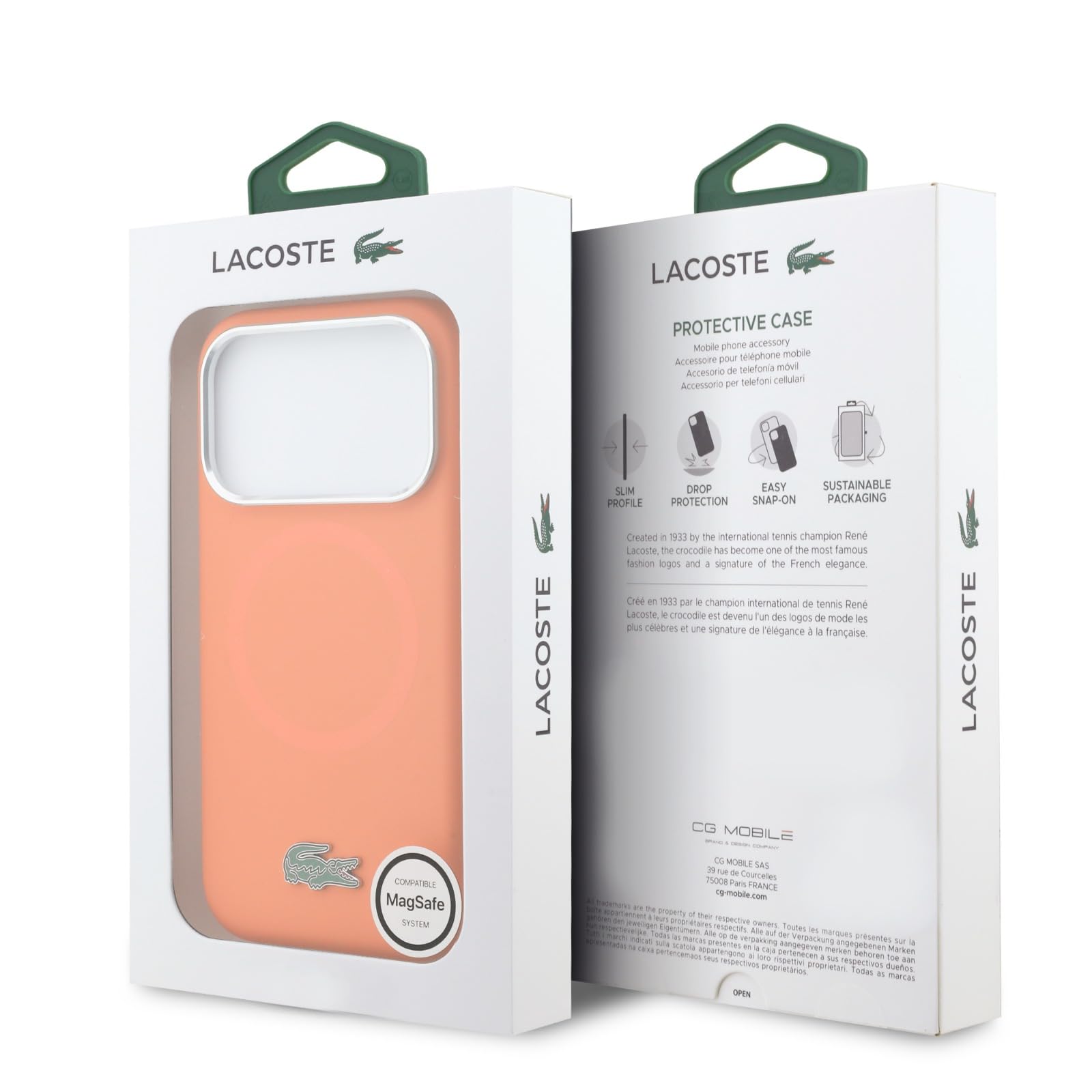 CG MOBILE Lacoste silikonowe metalowe logo kompatybilne z MagSafe etui do iPhone 17 Pro Max (pomarańczowe)
