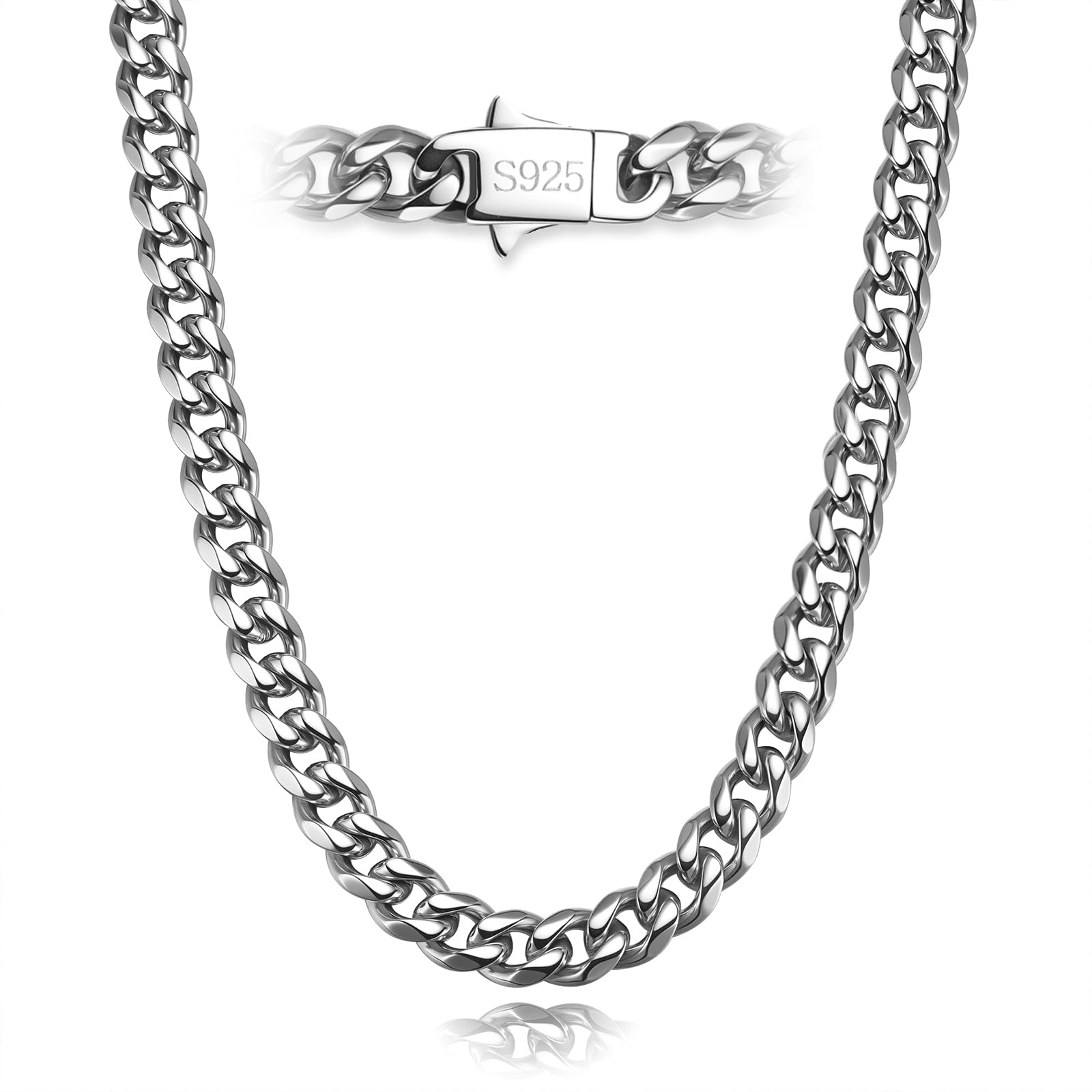 5MM Cuban Link Chain for Men Women 316L Stainless Steel Based with 925 Sterling Silver Filled Silver Chain for Men Silver Cuban Chain for Mens 20/22/