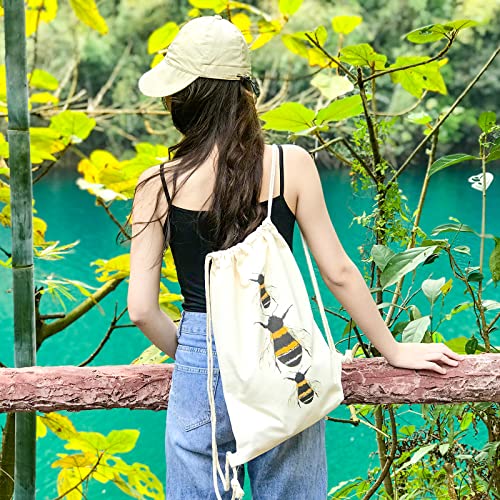 Mositu Bee Drawstring Backpack Cute Bees Drawstring Bag Funny Bee Cotton Canvas Backpack For Women Sport Gym Drawstring Bag String Bag Beach Sack Bag Travel Sackpack #TOP6