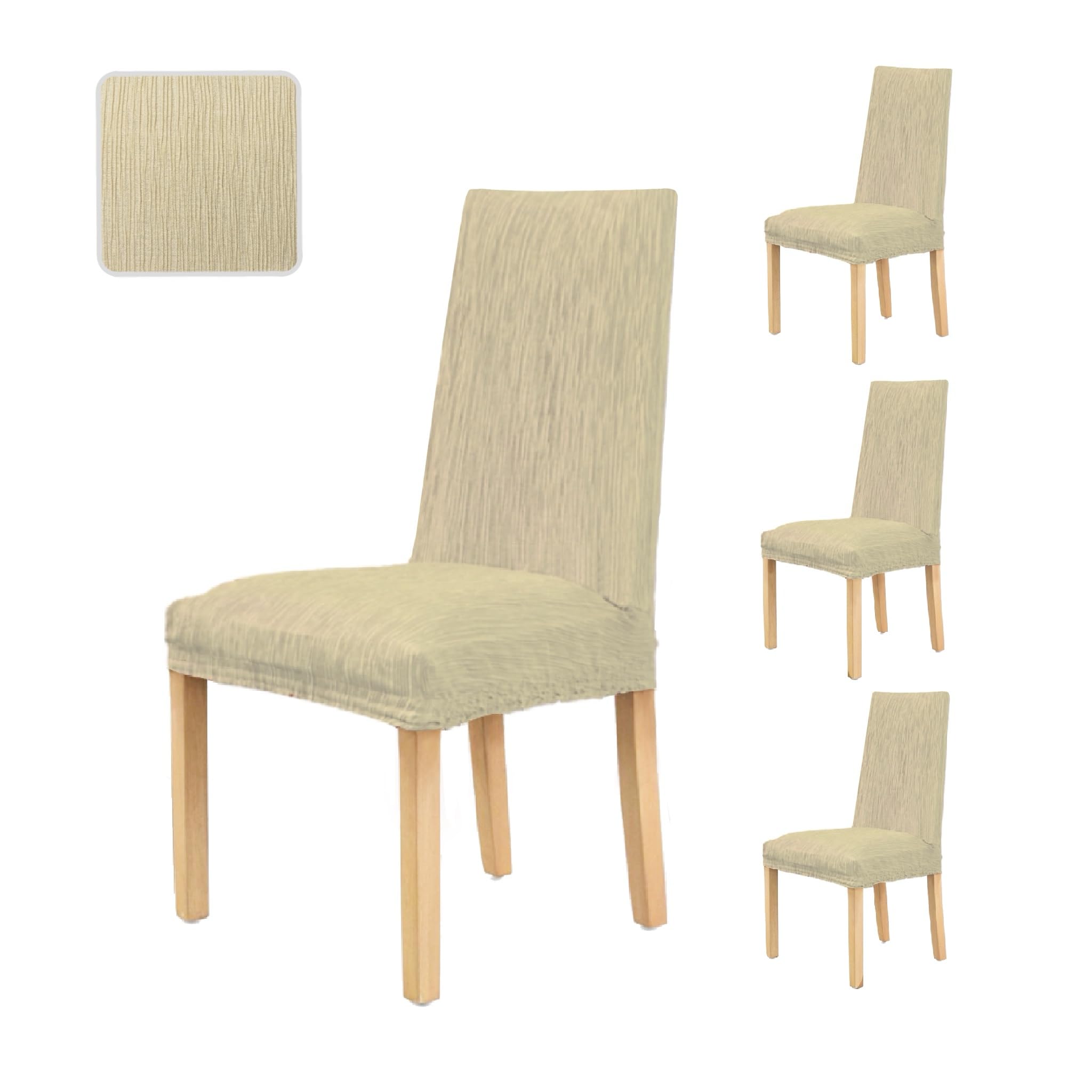 GFD - 4 Fundas para Sillas Comedor con Respaldo, Fundas para Sillas Ajustables Lavables, Forros para Sillas de Comedor Antimanchas, Cubre Sillas, Funda Silla Oficina Hogar (Beige, 4 Piezas)