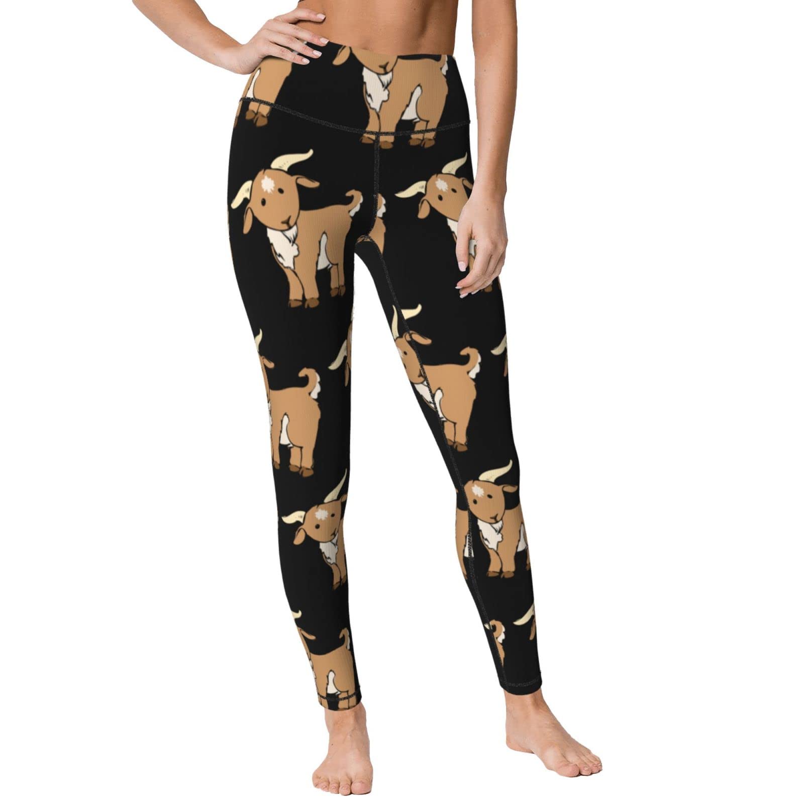 Goat Cartoon Women's Yoga Pants Capri Leggings High Waist Tights Skinny Pants Black
