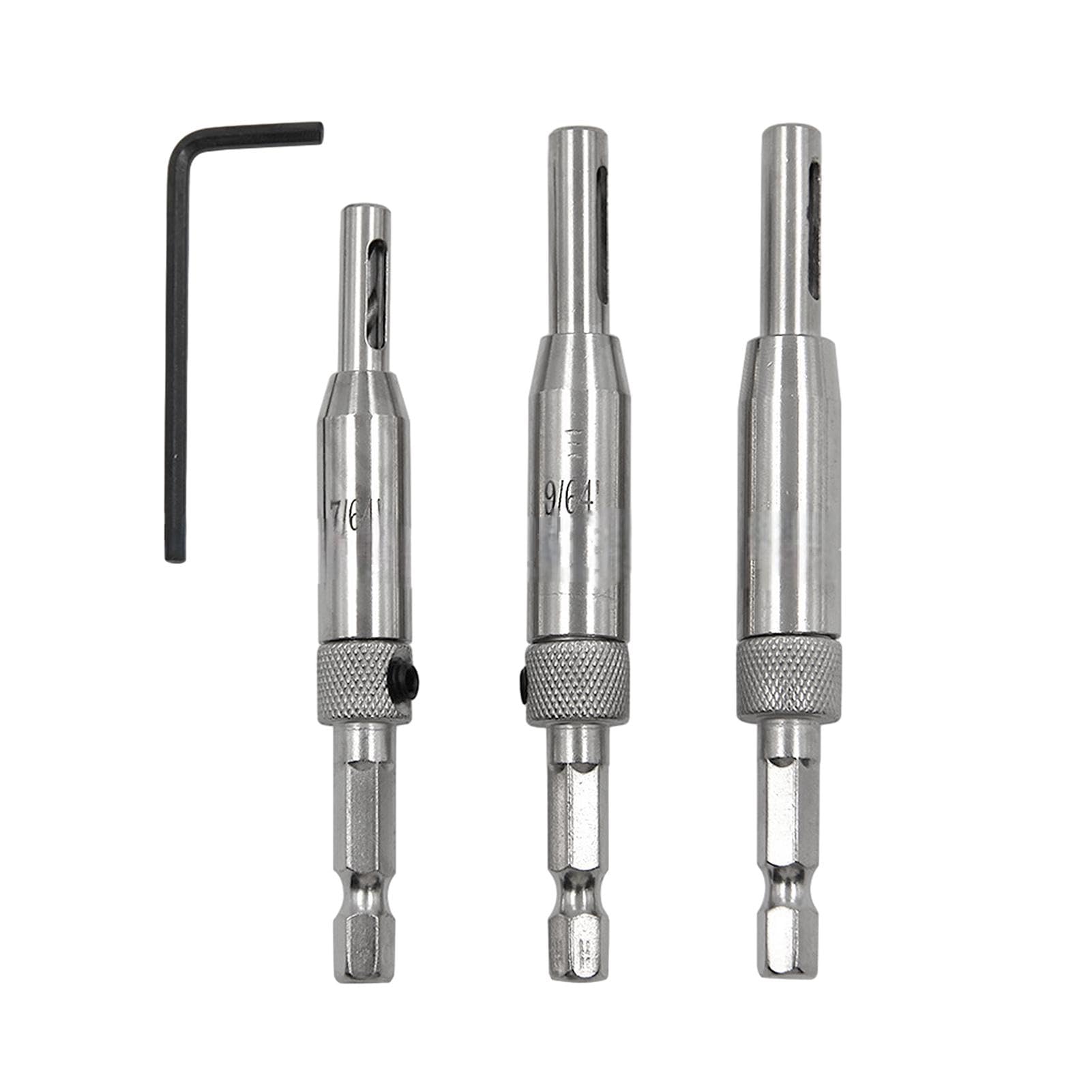 3pcs High Speed Steel Self Centering Drill Bits, Hinge Drill Bit Set, 1/4" Hex Shank, Quick Release Drill Bit Guide Set for Lock, Door, Cabinet, Window, Hinge Guide Hole Drilling Tool(Silver)