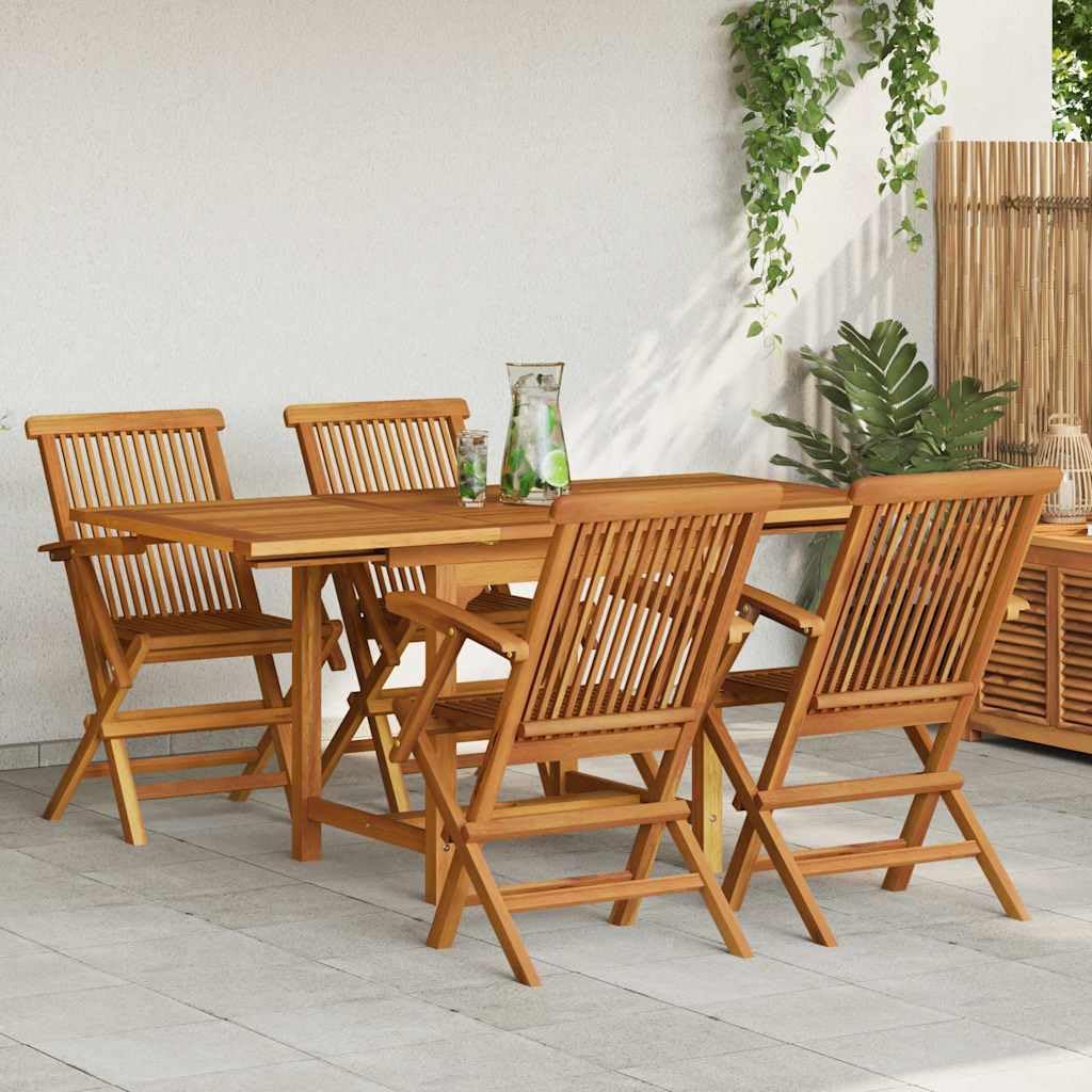 Set di mobili da giardino in teak massiccio, sedie da giardino pieghevoli e tavolo da giardino allungabile fino a 160 cm, apertura per ombrellone, resistente all'umidità e agli insetti, facile da