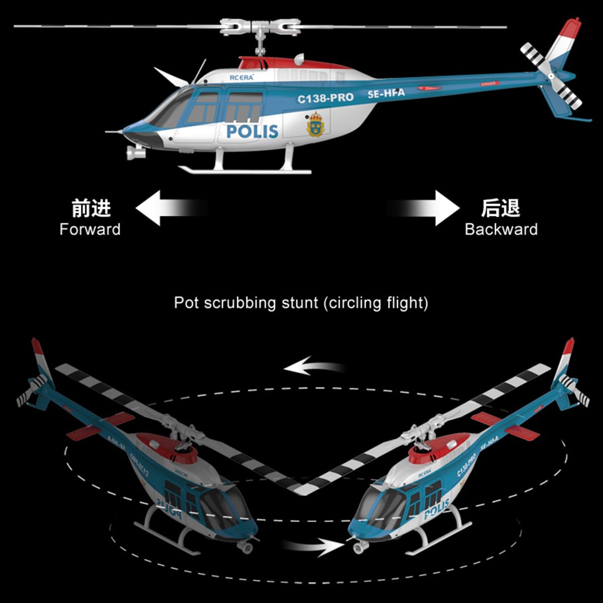 C138 PRO 1/33 Scala RC Elicottero, Bell 206 2,4 G 6 CH elicottero a rotore singolo senza flybar, volo inverso a un pulsante, per adulti e utenti avanzati (RTF
