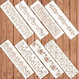 Ornate Border Painting Stencil Set 8 PCS - Flower Stencil Reusable Template for Wall Cake Decorating & DIY Crafts