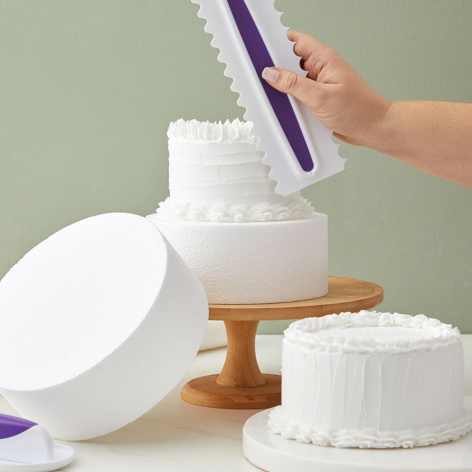 2 Pack Round Foam Cake Dummy Set, 4 Tiers for Display, Arts and Crafts (White)