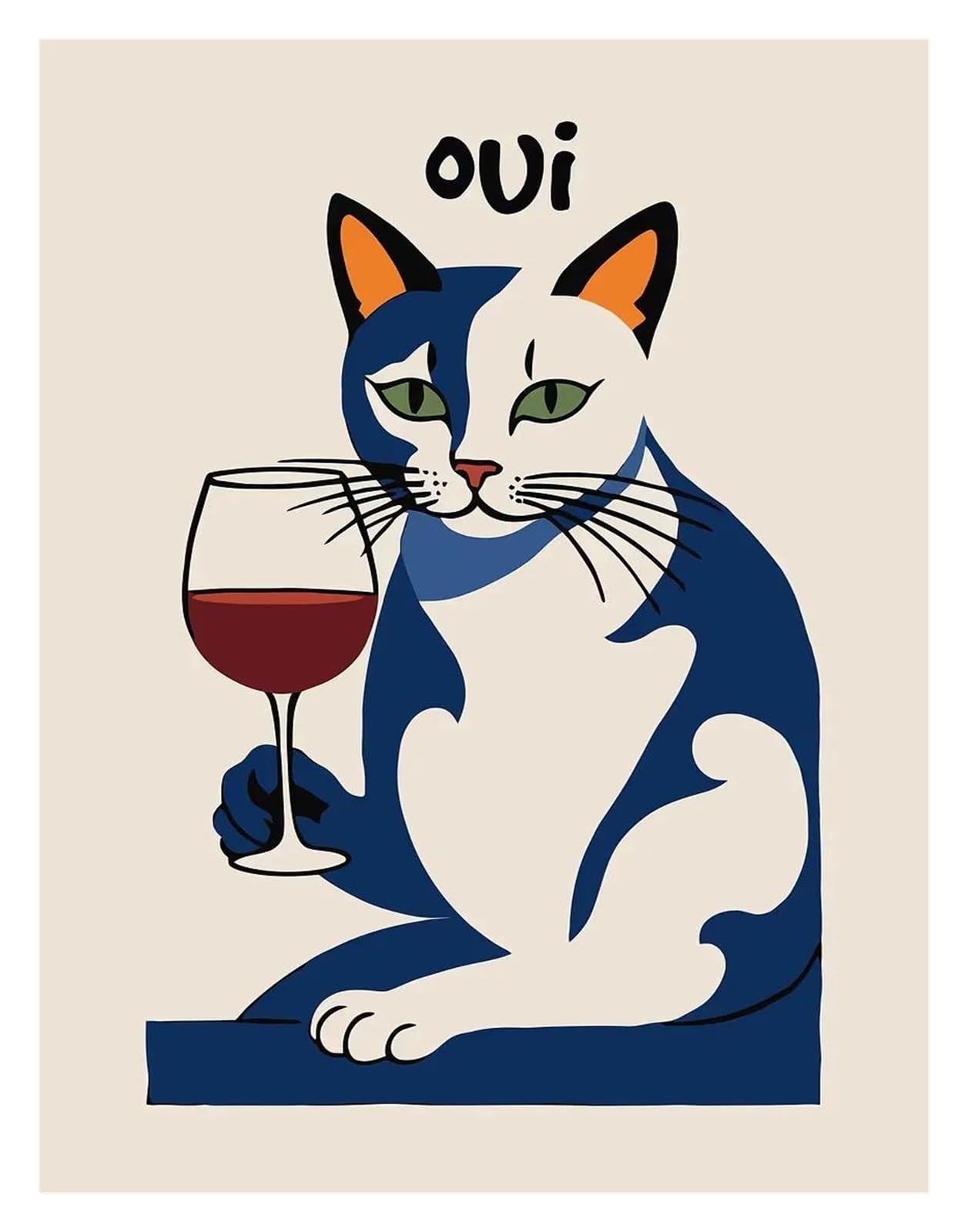 Xenite K Wall Art Canvas Prints Funny Cats French Jazz And Wine Posters Reading Hobbies Cartoon Prints Canvas Painting Wall Art Pictures Home Living Room Decor(,50X70cm)