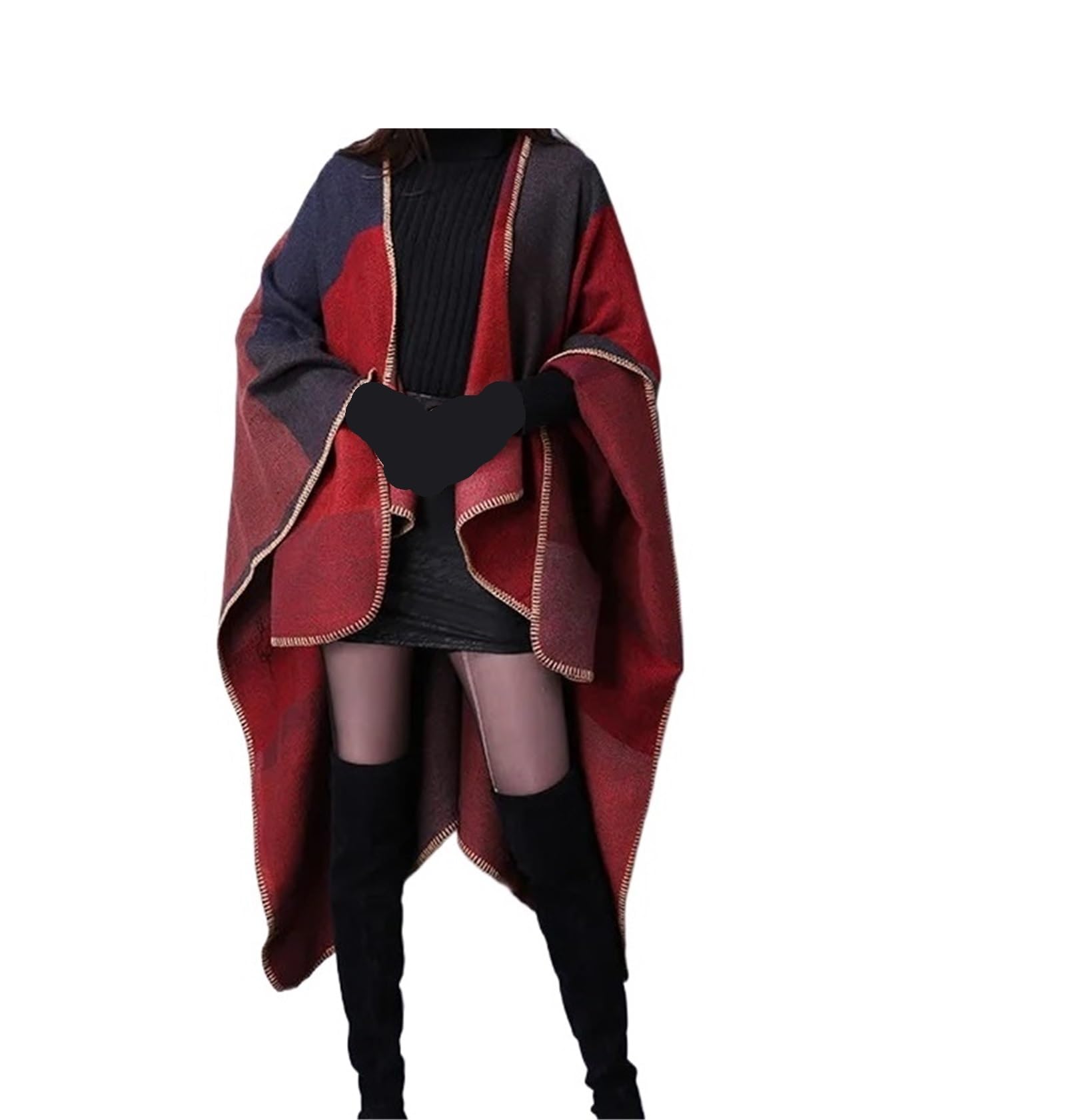 Scialle da Donna Scialle Color Block Vintage Imitazione Cashmere Avvolgente Caldo Grande Coperta Sciarpa Poncho Mantelle Mantello Addensato for Esterno Donna Poncho(Brown)