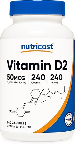 Nutricost Suplemento de vitamina D2 (2000 UI) 240 cápsulas - Vegano, sin OMG, sin gluten, probado por terceros