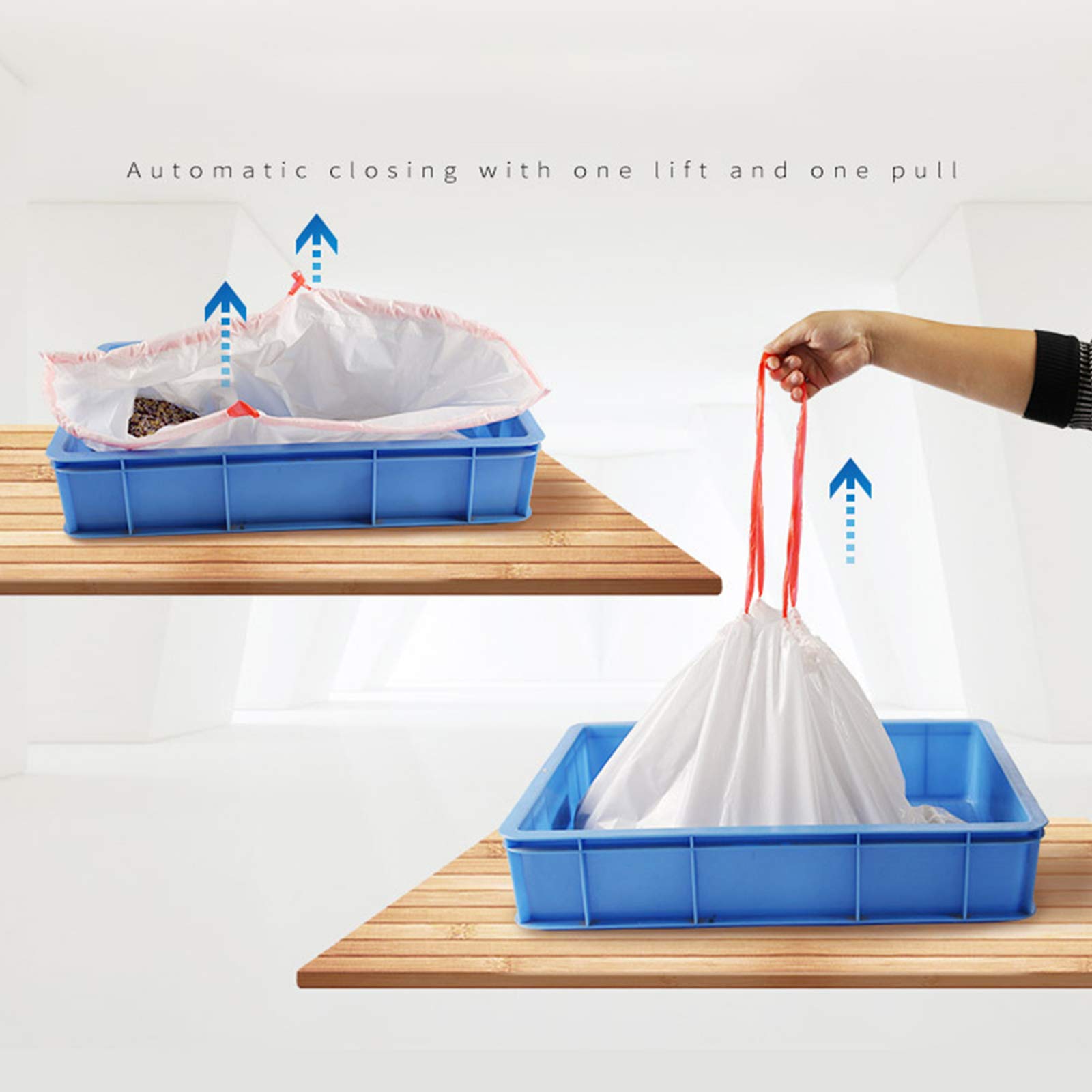 Bolsas De Basura para Gatos 3 Paquetes (30 Bolsas), Forro para Bandeja De Arena para Gatos con Cordón, Bolsa De Recambio Inferior,Adecuado para Botes De Basura Medianos Y Grandes