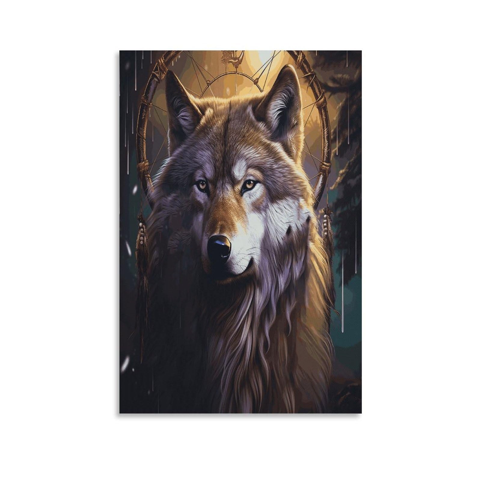 Wolves And Dream Catchers Canvas Wall Art Prints Hangable Decor Painting for Wall Prints Painting Artwork Modern Decorative Artwork Ready to Hang Wall Pictures for Home Decor 20x30inch(50x75cm)