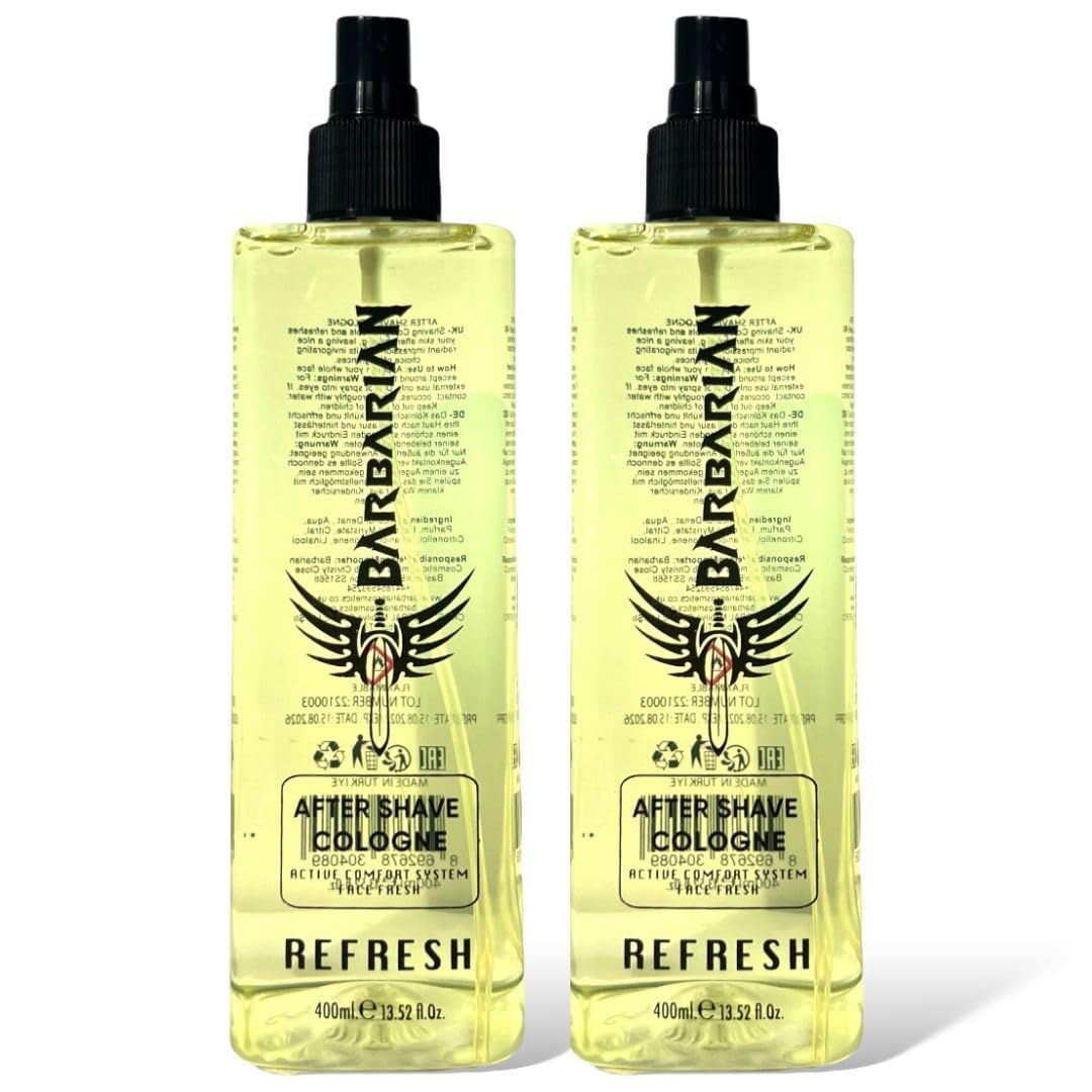 Aftershave Cologne Barbarian Refreshing Barbers Spray in REFRESH 400ml (Pack of 2 MULTIPACK) | Men’s Aftershave Fragrance | Hair Perfume | Eau De Barber Cologne