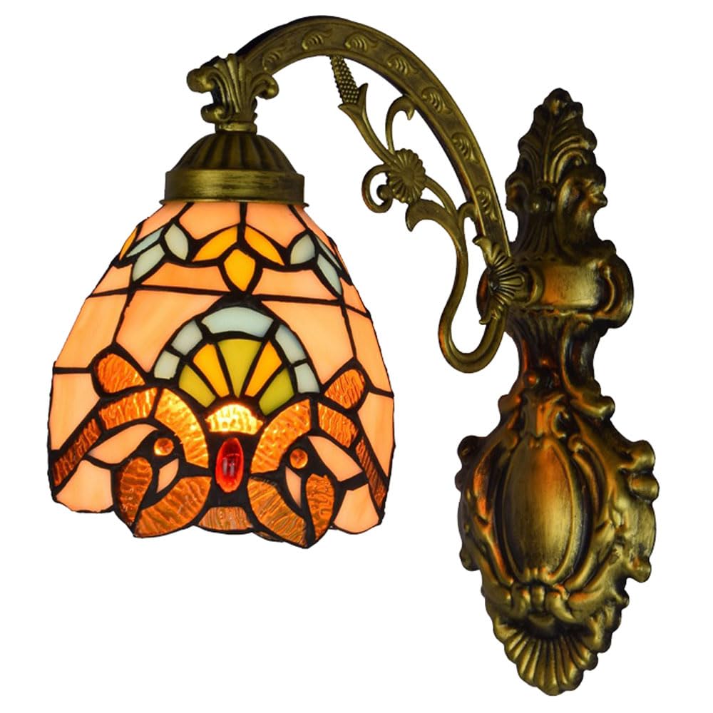 FYZDLAOR Baroque Vintage TiffanyStyle Wall Sconces with Stained Glass Shade,Wall Mounted Lighting Fixtures for Living Room Staircase Bedroom