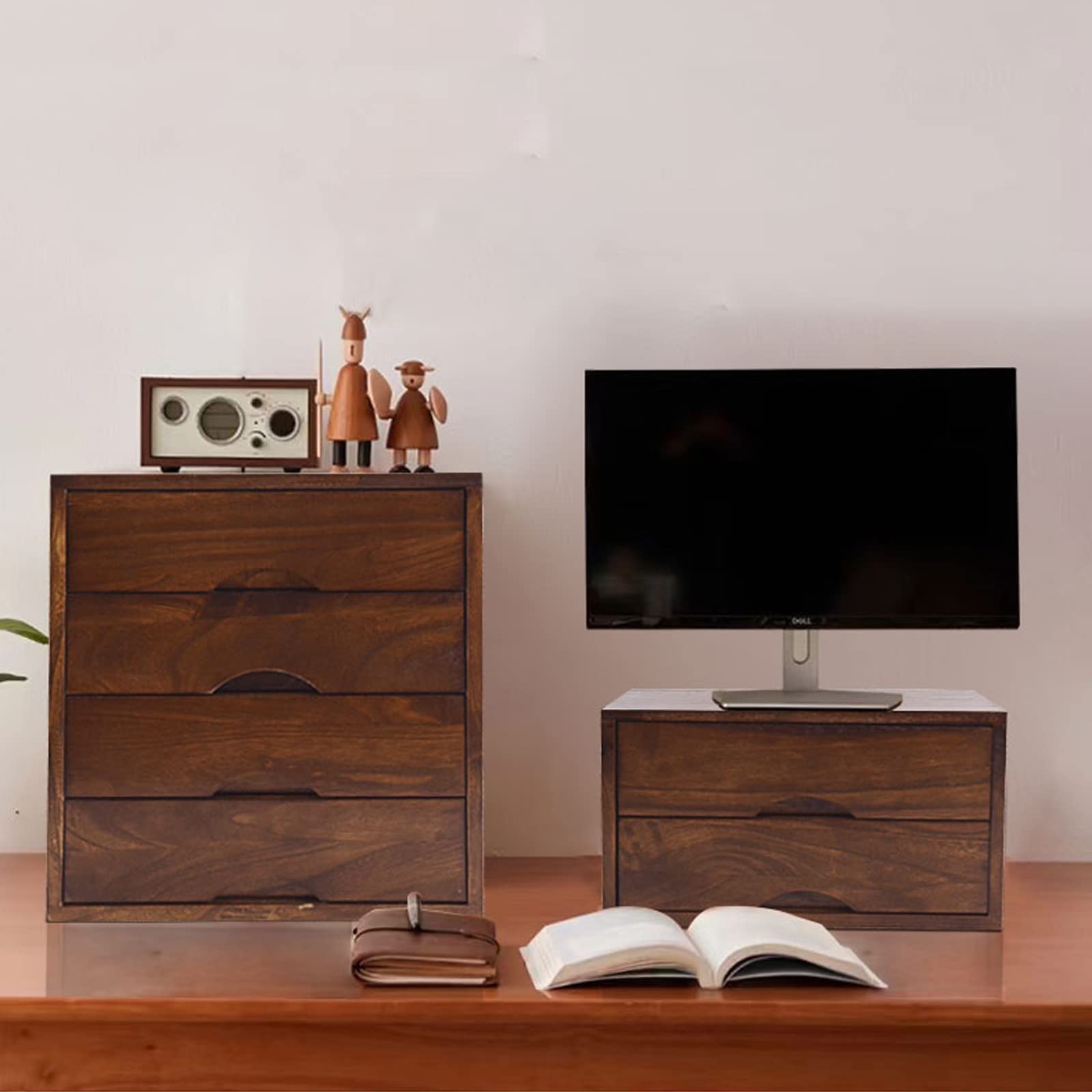 Archivador de escritorio – Caja de almacenamiento de madera maciza – Organizador de escritorio, caja de almacenamiento organizador de escritorio de madera de 2/4 capas, gabinete de almacenamiento con