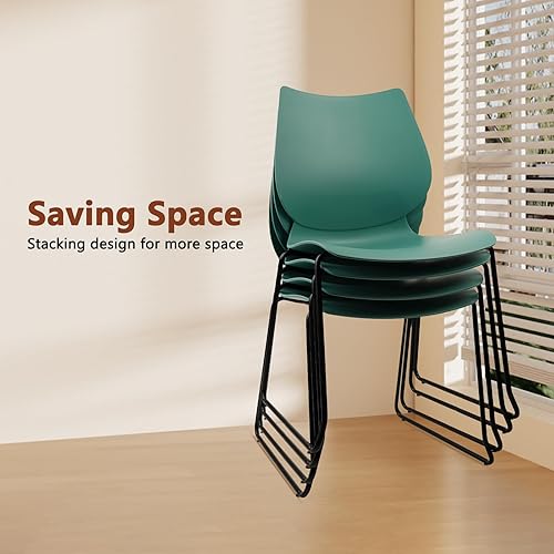 Miniatura 4 de Silla apilable para sala de espera, silla de oficina apilable con soporte lumbar ergonómico y patas de metal, sillas de escritorio de plástico para