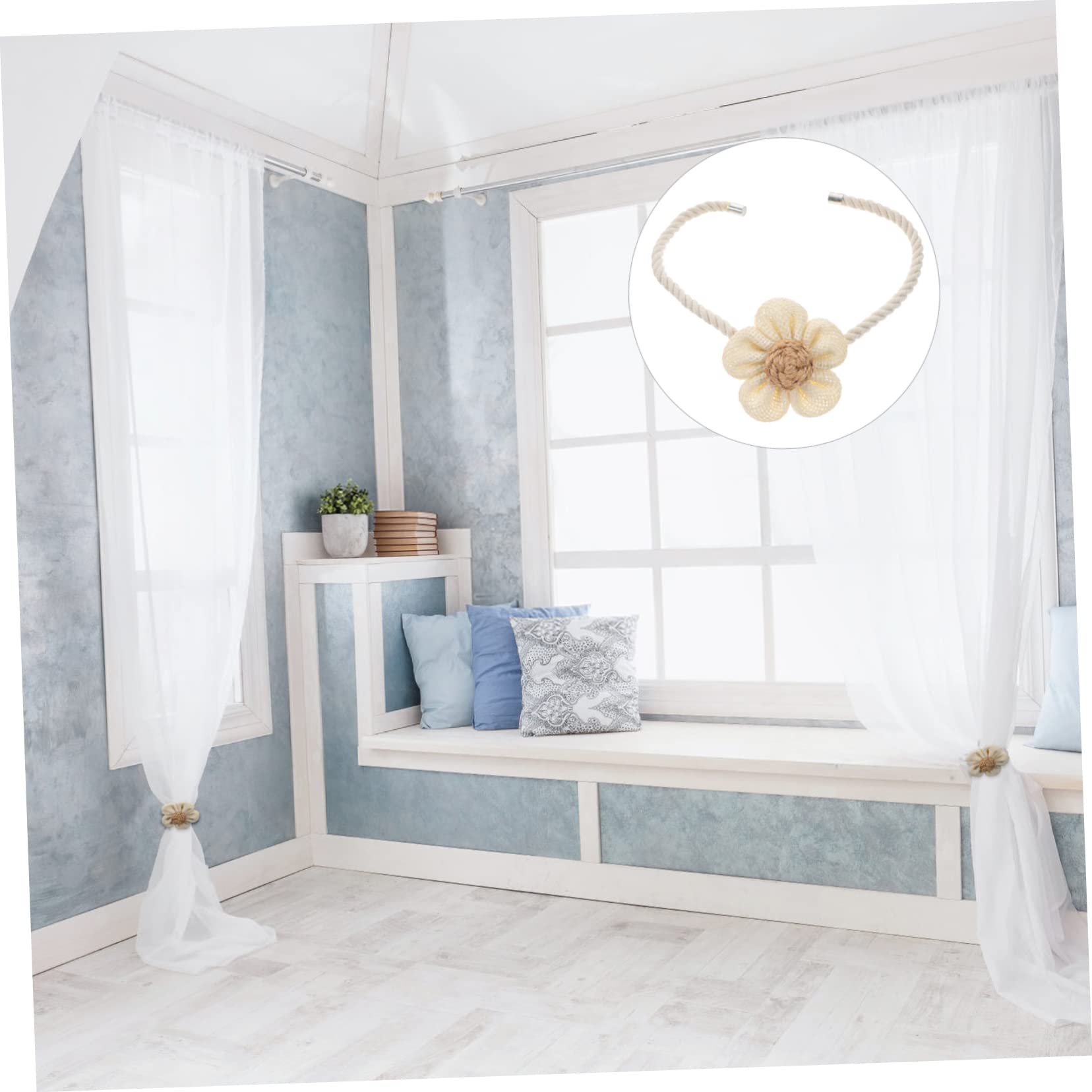 TOPBATHY 8pièces Embrasses à Rideaux Magnétiques Coton Et Lin Lot de Attaches Décoratives pour Fenêtres Pratiques Et Idéales pour Salon Bureau Et Chambre