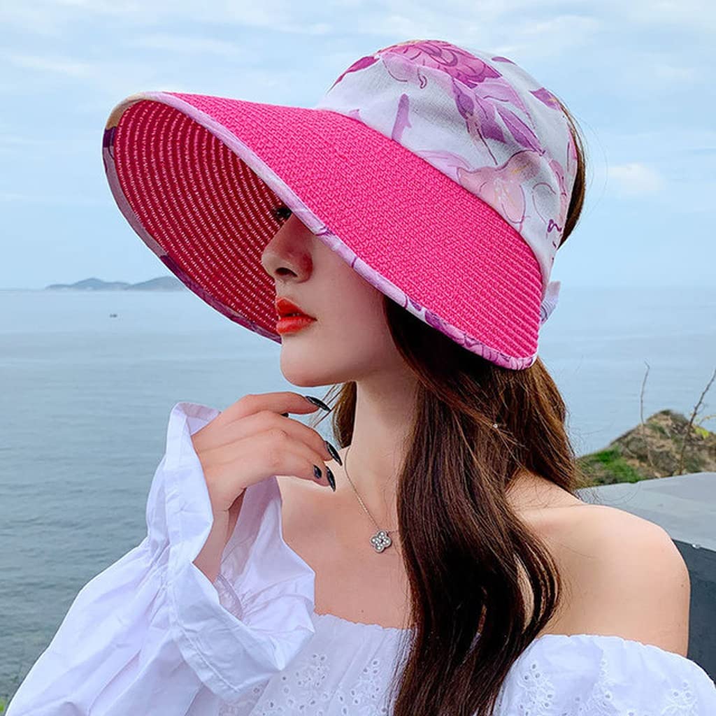 Cappello da sole estivo a coda di cavallo per donna Cappello da spiaggia pieghevole in chiffon traspirante con visiera da spiaggia Cappello di paglia a tesa larga da vacanza casual femminile (Color :