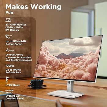 Lenovo L-Series 27 inch (68.5cm) QHD IPS Monitor| 100Hz, 1ms