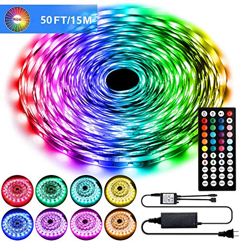 Preisvergleich Produktbild LED-Lichtstreifen, flexibles LED-Lichtband für Unterschrank-Beleuchtung, Schlafzimmer, Wohnzimmer, plastik, RGB, 50Ft / 15M RGB Light kit