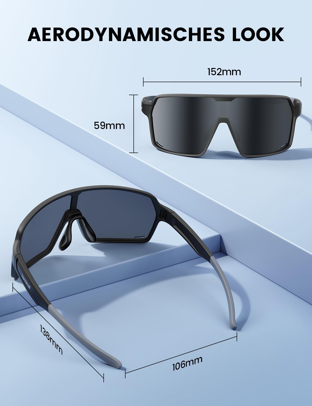 Lamicall XL Fahrradbrille Herren, Schnelle Brille Damen - [29g TR-90 Ultraleicht] Polarisiert Sportbrille Fahrrad mit Verstellbaren Nasenpad & Bügel, UV400 Laufbrille Sonnenbrille für Fahrrad/Laufen