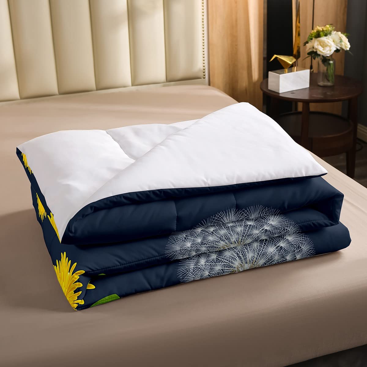 Set di piumone per letto singolo, con motivo floreale a forma di dente di leone, per bambini, ragazzi, camera da letto, in morbida microfibra, 2 pezzi