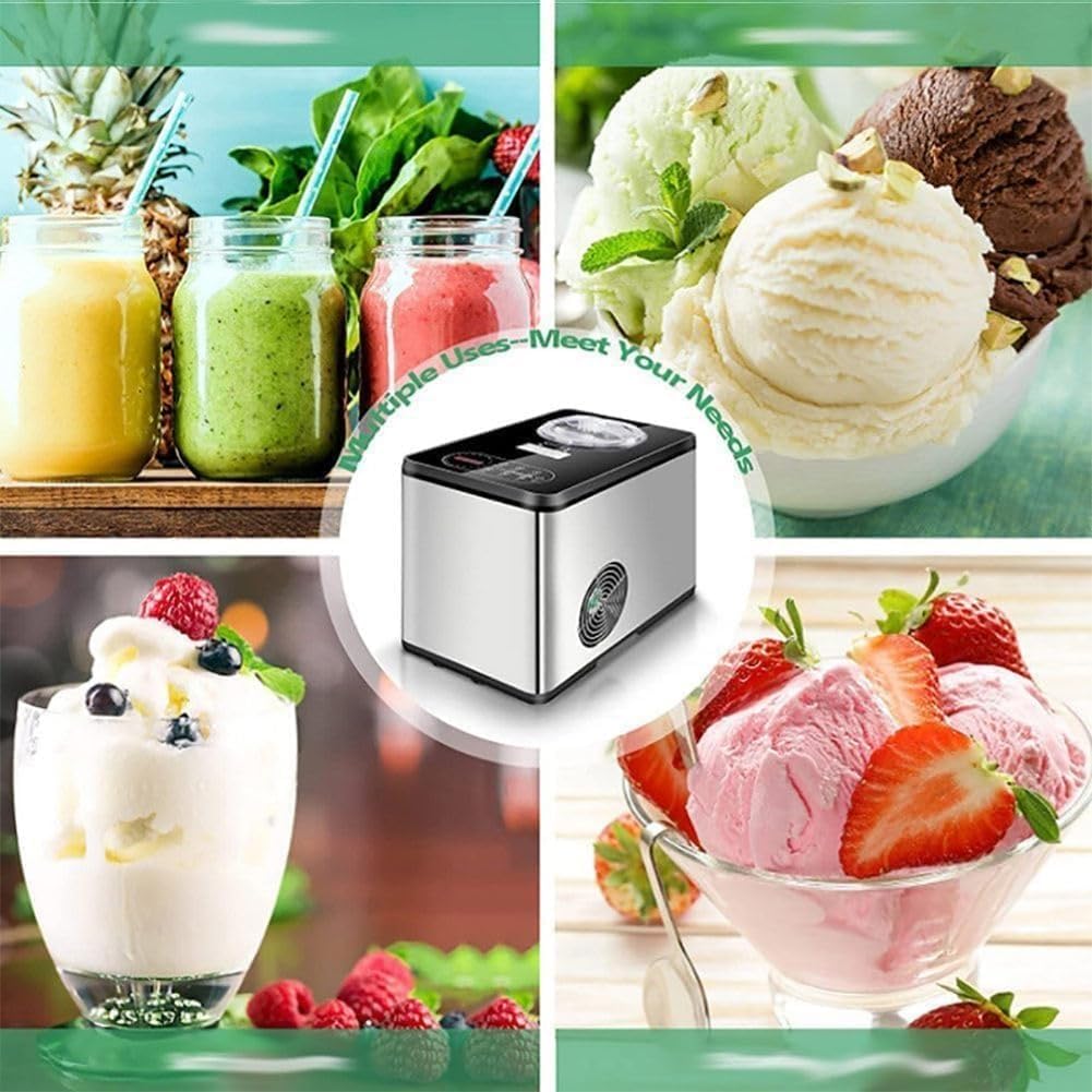Soft Serve - Máquina de helado de acero inoxidable de 1,5 L con pantalla LCD, 3 modos, fácil de limpiar, ideal para el hogar, cocina y uso comercial
