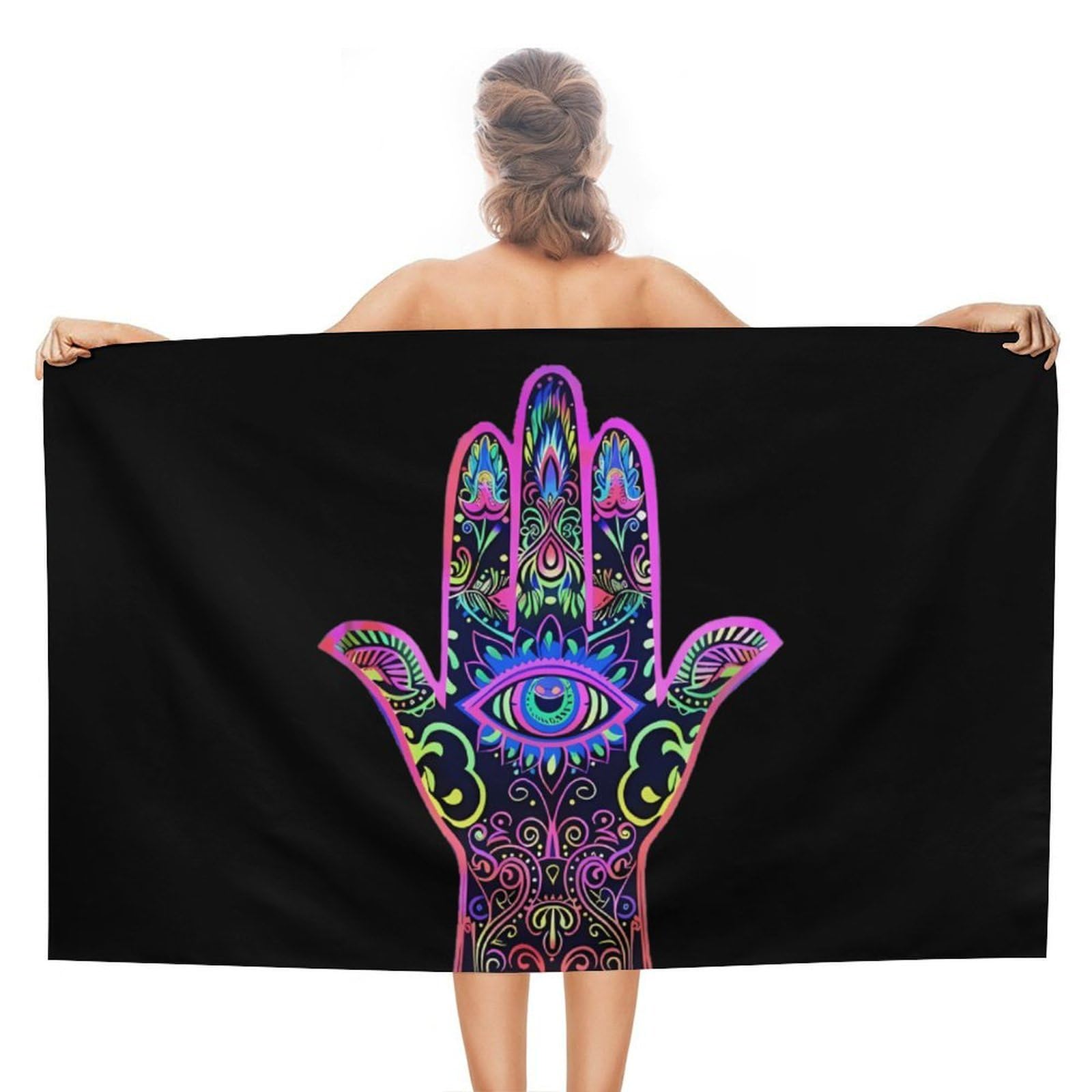 CGSBNGHA Blacklight Hamsa Hand Evil Eye Bohemian Beach Towels Soft Bathroom Bath Pool Swim Towels for Women Men