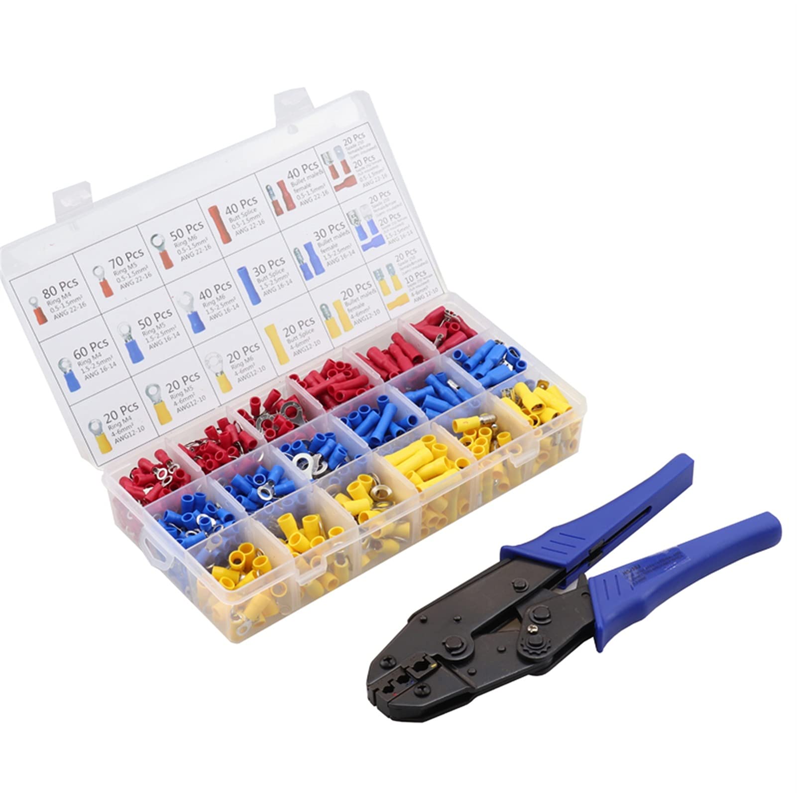 Spellafili Pinze a crimpatura Pinze utensili a crimpare con terminali di cablaggio isolati da 700pcs Connettori Kit assortimento Assortimento Set di morsetto ad alta precisione(HS-30J Pliers Set)
