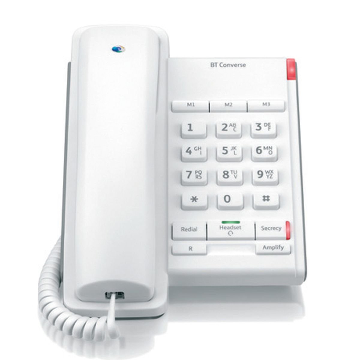 BT Converse 2100 Corded Landline House Phone, Home Phone, 3 Quick Dial Buttons, Headset Socket, White