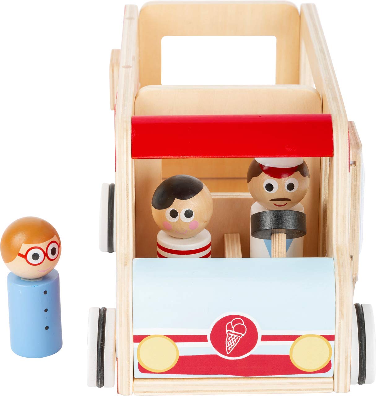 small foot 11457 Großer Eistruck aus Holz, mit Spielfiguren, Klappelementen und Rädern, im Eisdesign, ab 3 Jahren