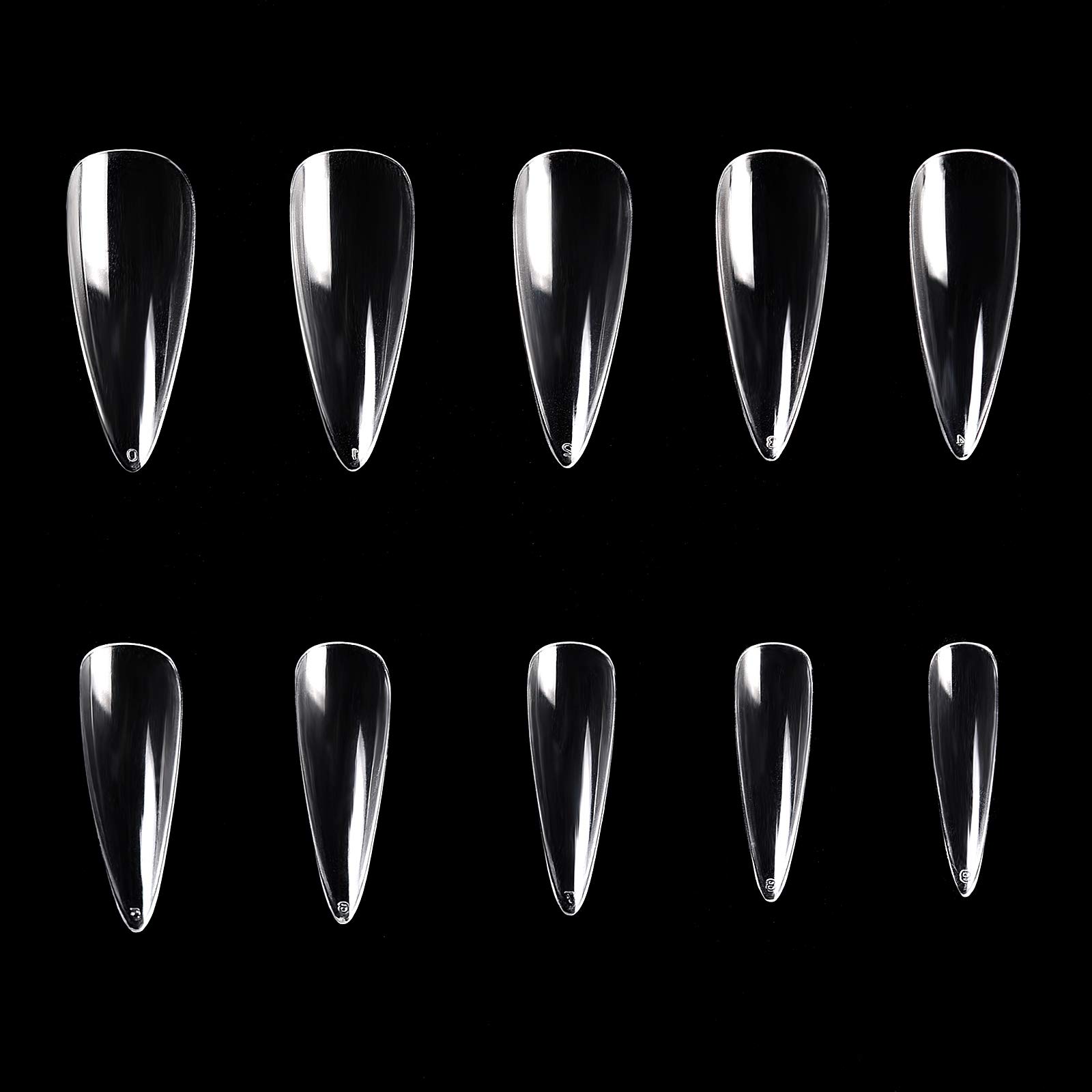 KADS 500pcs Stiletto Nail Tips Press on Nails Fake Nails Full Cover Acrylic Nails False Tips 10 Sizes (Short Stiletto, Transparent)
