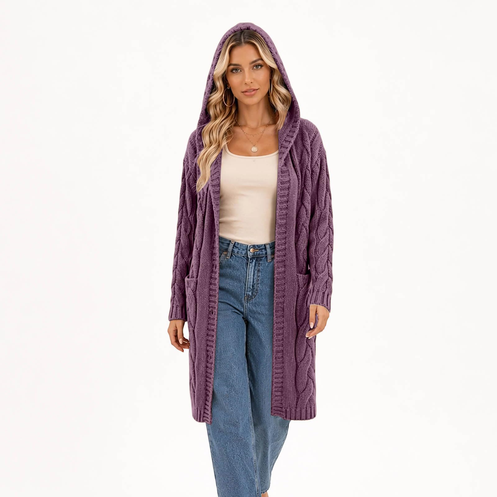 Sweat Femme à Capuche avec Zip Intégral, Modèle Uni, Manches Longues