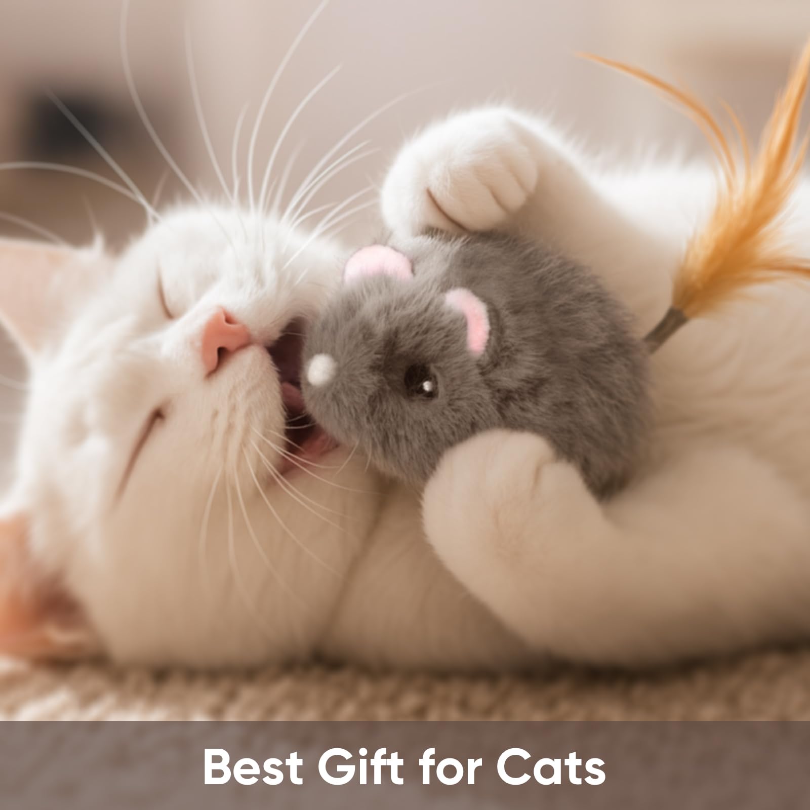 Pawingcat Katzen-Maus-Spielzeug, Fernbedienung mit 2 Modi, 3 einstellbare Geschwindigkeiten | Bewegliche interaktive Plüschmaus, für Hauskatzen, mit Federschwanz, USB-Aufladung