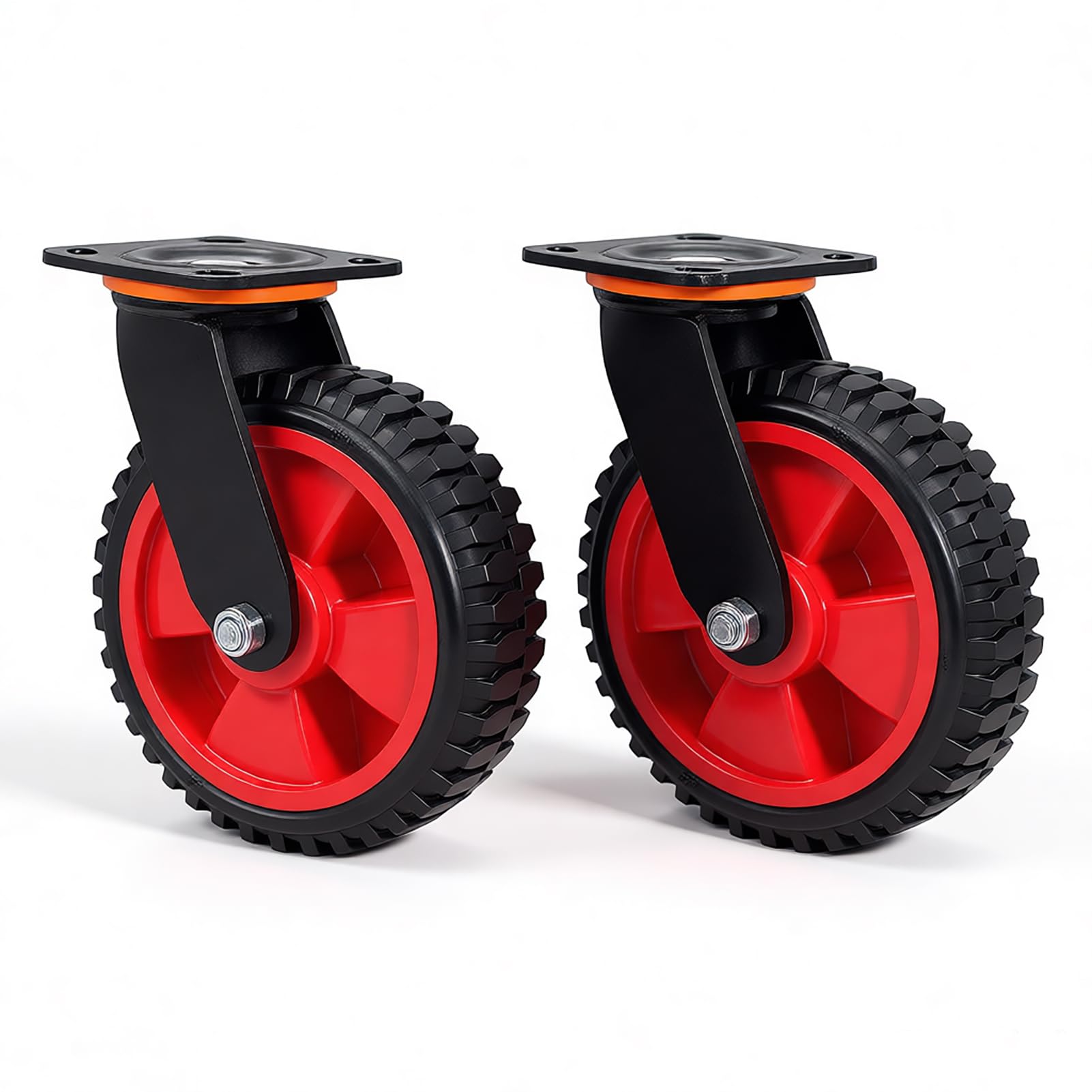 Nfbcxutkw 5 8" Inch Heavy Duty Caster Wheels Large Solid Rubber Knobby Tread Offroad All Terrain Steel Industrial Swivel Plate Casters For Workbench, Dolly, Chic-Ken Coop, Cart, Trolley, Wagon, Set Of 2