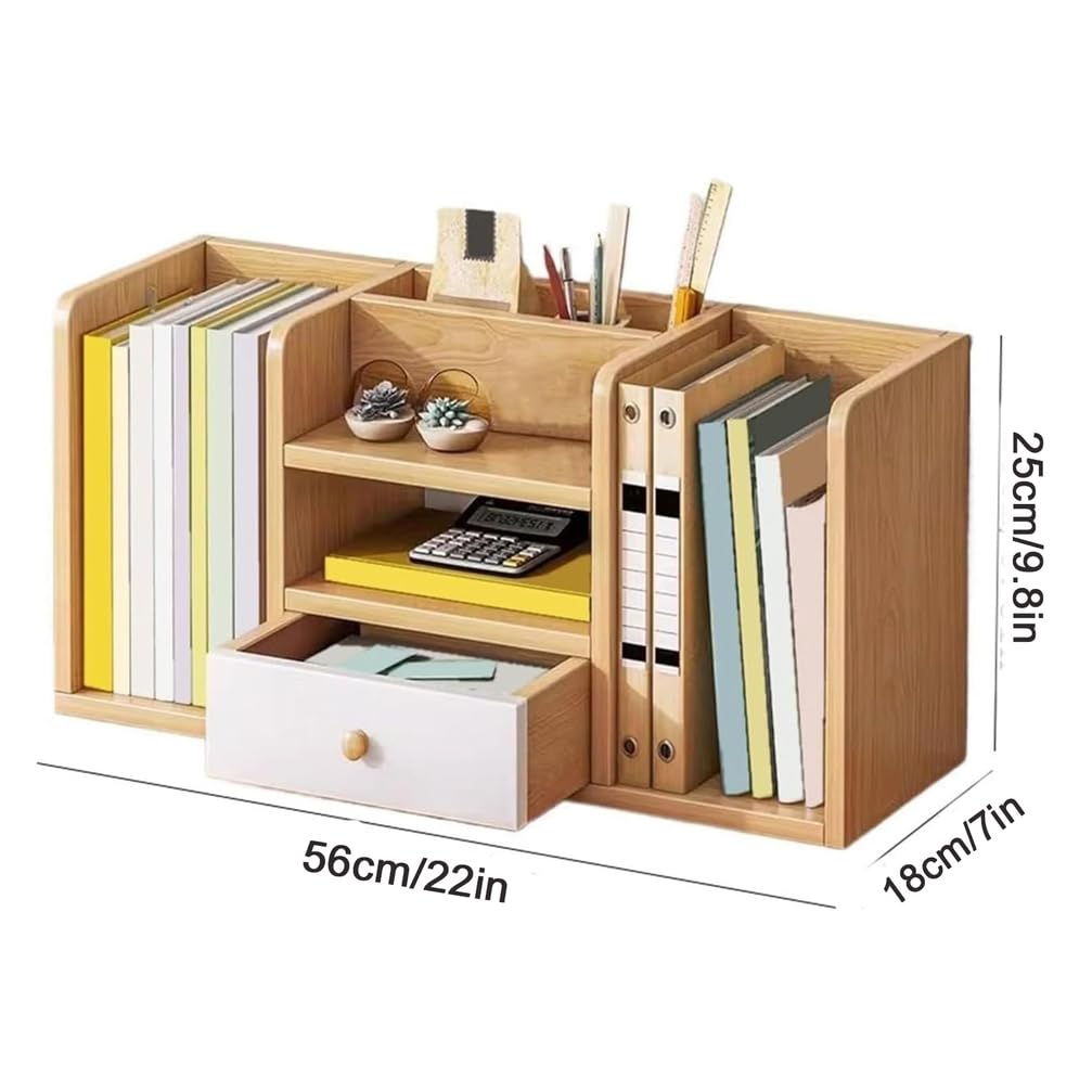 Biurkowy regał na książki i organizer – kompaktowy stojak na książki na blat – oszczędzający miejsce regał do domowego biura,Wood color,B