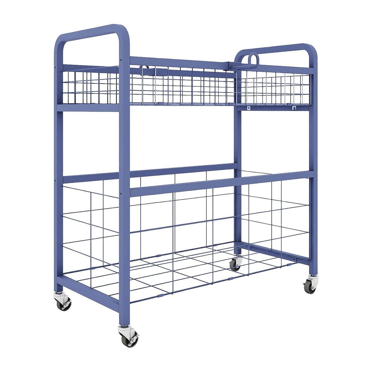 Kaplan Early Learning Move and Play Equipment Cart - Organize and Access Gear for Gross-Motor Activities - Durable Steel Frame, Locking Casters, Easy-to-Reach Bins, and Side Hooks for Accessibility