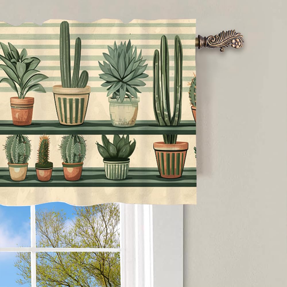 Amazon.de: DIPQIMI Vorhang mit niedlichem Cartoon-Kaktus-Vorhang, Volant  fr Fenster, wstengrne Pflanze, Sukkulenten, Stangentasche, kurze  Fensterbehandlung, Dekoration, Vorhnge fr Kche, Badezimmer, 137,2 x