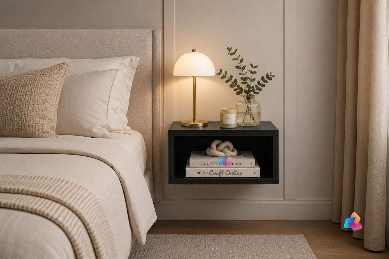Floating Wall-Mounted Side Table, 14x10x7 in Modern Bedside Table Open Shelf | Floating Nightstand with Storage | Space Saving for Bedroom, Living Room,Office etc.-image-19
